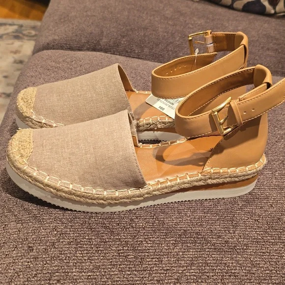 A.N.A BRAND WOMEN'S TAN SUMMER LINEN SHOES WITH ADJUSTABLE ANKLE STRAP SIZE 8 - Picture 4 of 13